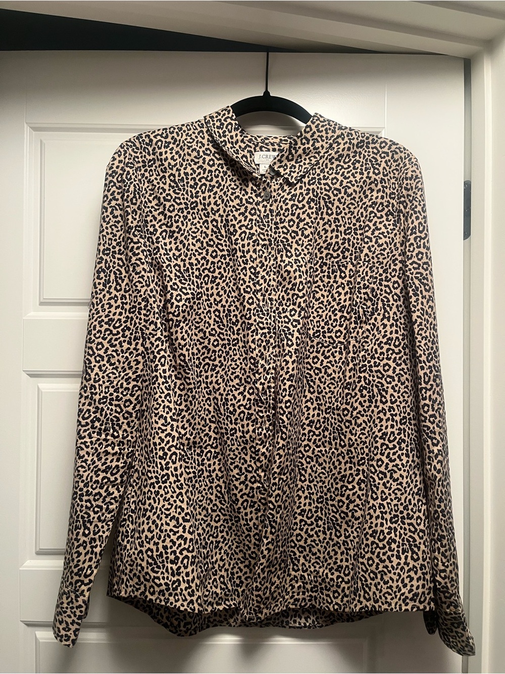 J. Crew Beige and Black Leopard Print Button-Down Shirt